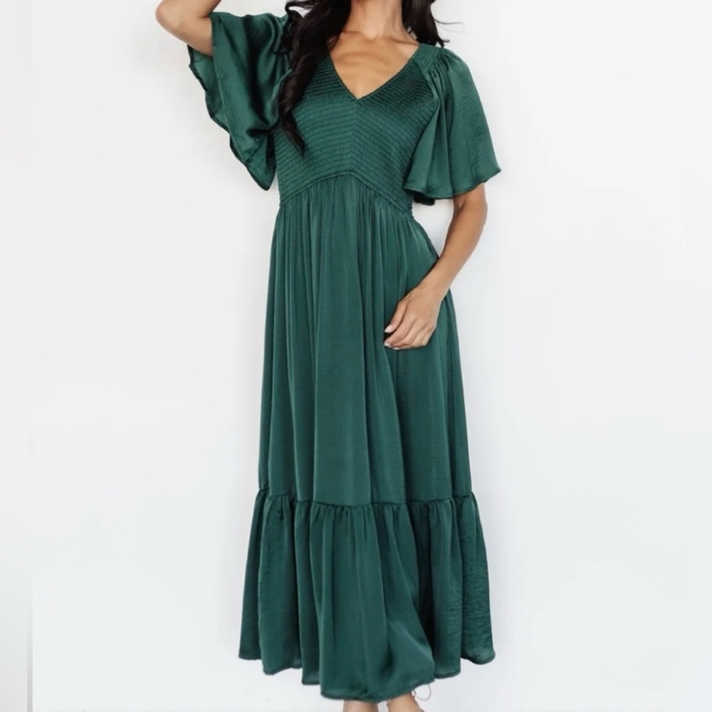 Baltic Born Emerald Green Maxi Midi Dress with Flutter Sleeves
